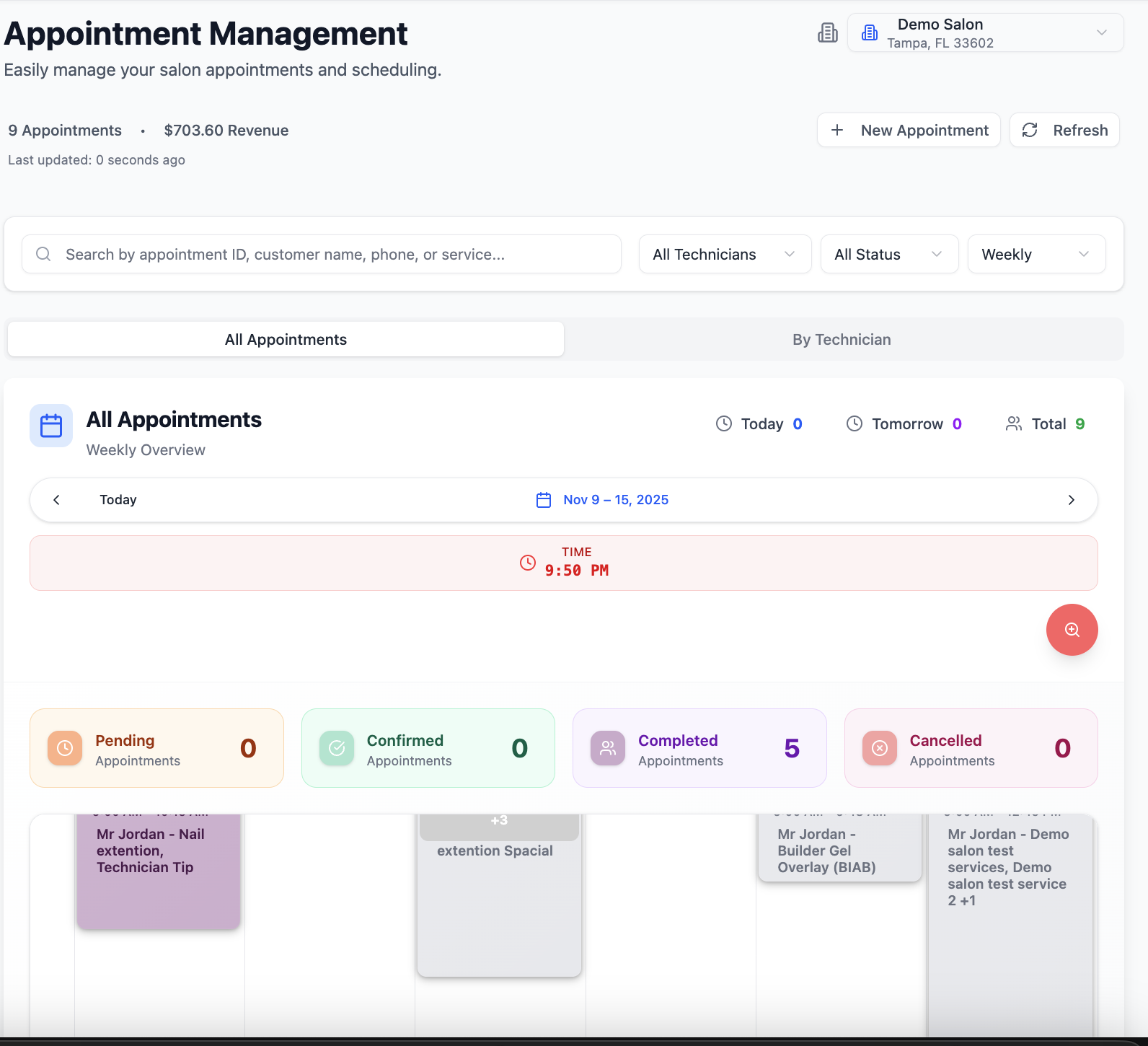SmartSalon Dashboard - Appointments Management
